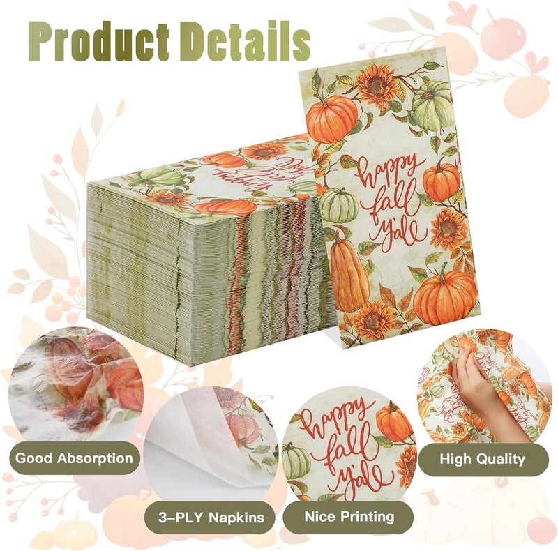Tamone 100PCS 3-Ply Thanksgiving Napkins - Sunflower and Pumpkin Thanksgiving Paper Napkins Disposable - Premium Quality Dinner Napkins Soft and Absorbent - Image 3